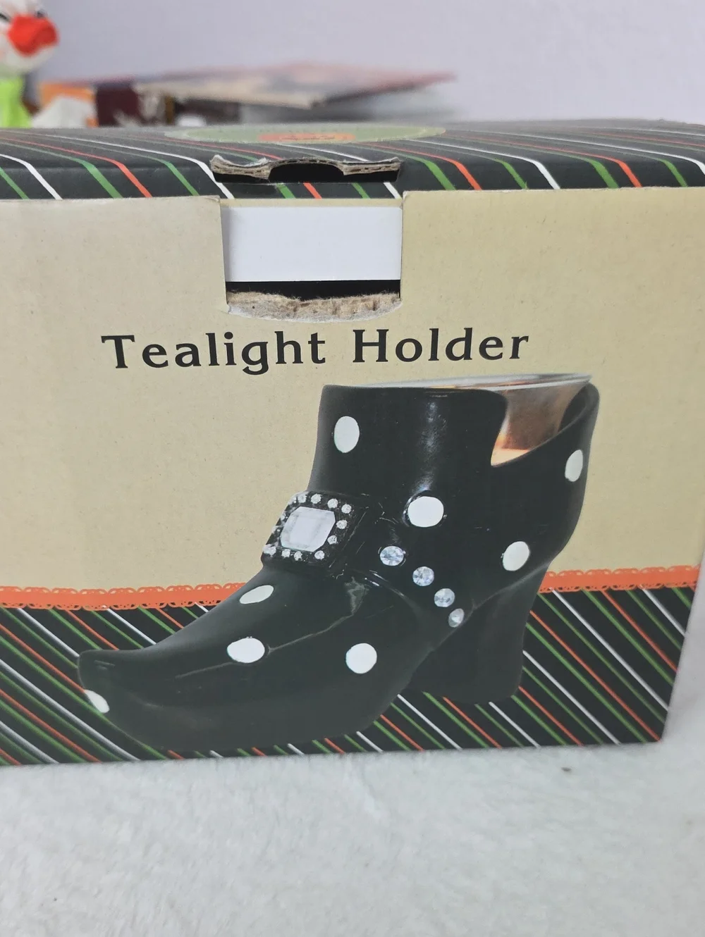 Halloween Witch's Shoe Polka Dot Tealight Candleholder
